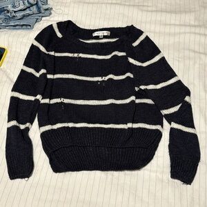 Striped grey knit distressed style sweater/jumper
